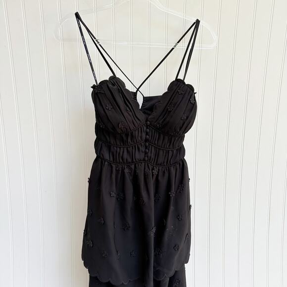 Self-Portrait 3D Flower Tiered Midi Dress Black Lace Strappy Back Size 2 - Picture 11 of 14